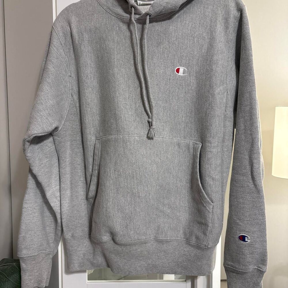 Champion Reverse Weave Hoodie Sweatshirt Heather Grey Unisex Small